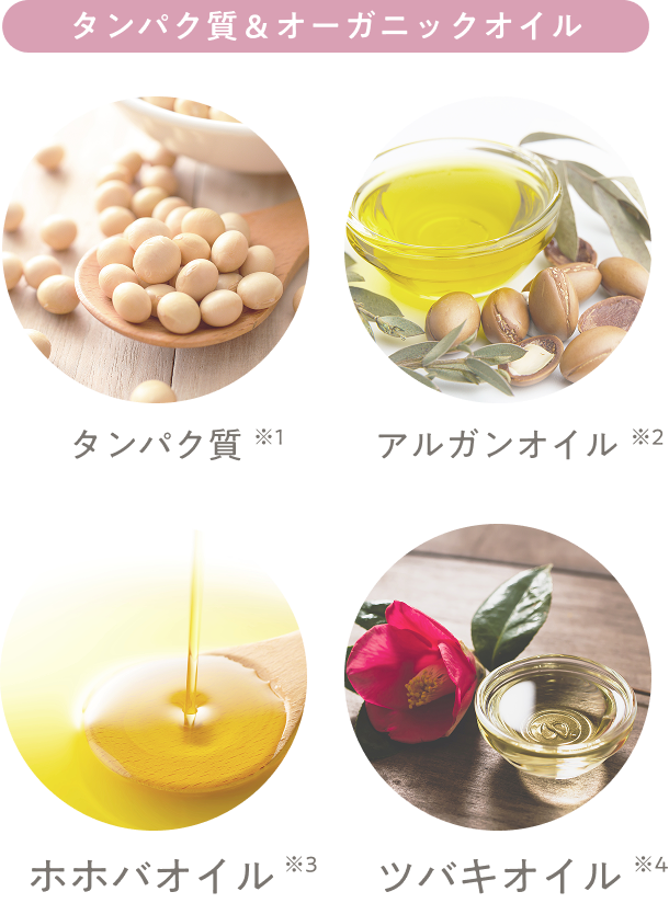 タンパク質&オーガニックオイル（アルガンオイル・ホホバオイル・ツバキオイル）