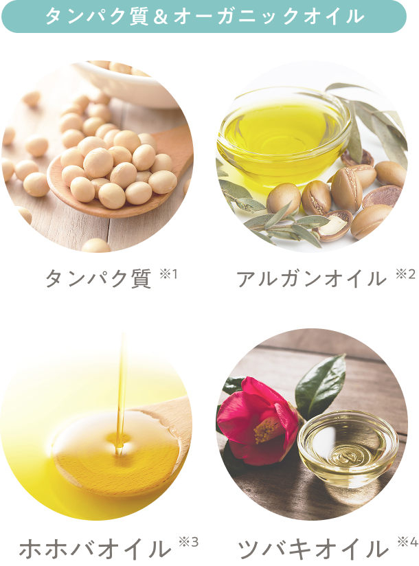 タンパク質&オーガニックオイル（アルガンオイル・ホホバオイル・ツバキオイル）